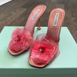 Aquazzura pink watermelon zsa zsa mules